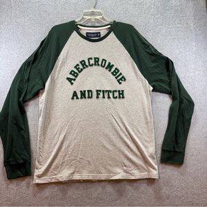 Abercrombie Fitch Soft A F Tee Heather Gray/Green Long Sleeve Crew Neck Mens XXL